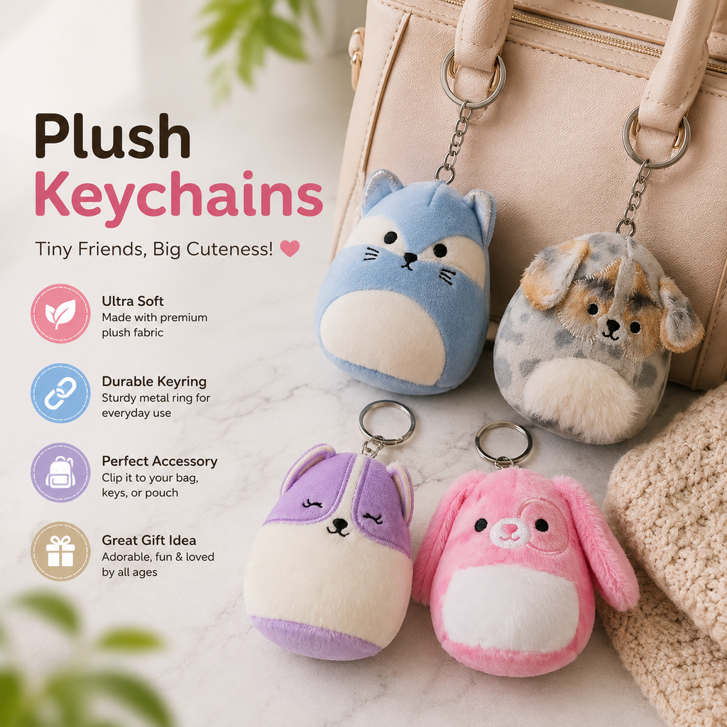 Original Mini Plush Keychains – Cute Kawaii Soft Bag Charms
