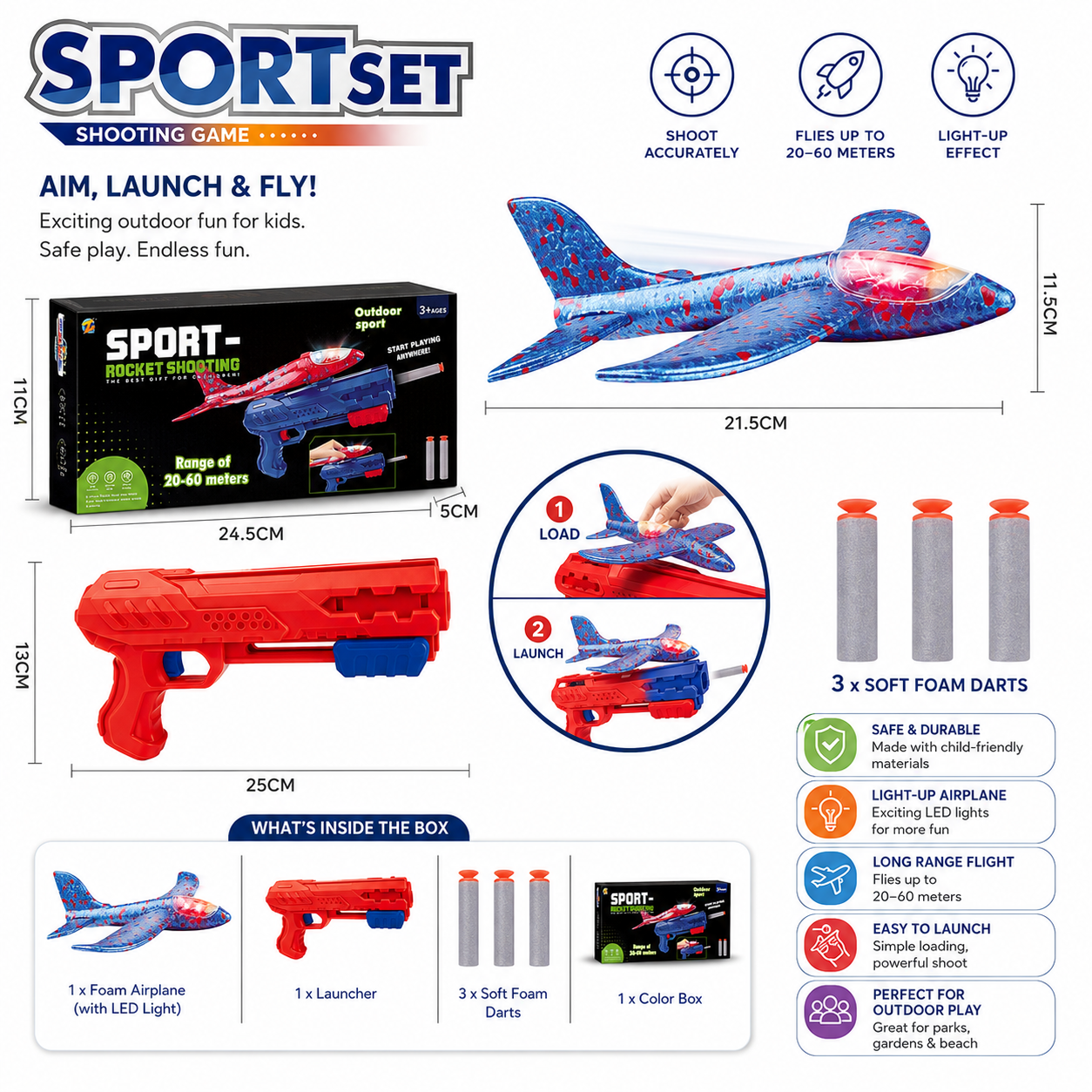 Sport Set Rocket Shooting Game with LED Foam Airplane Launcher