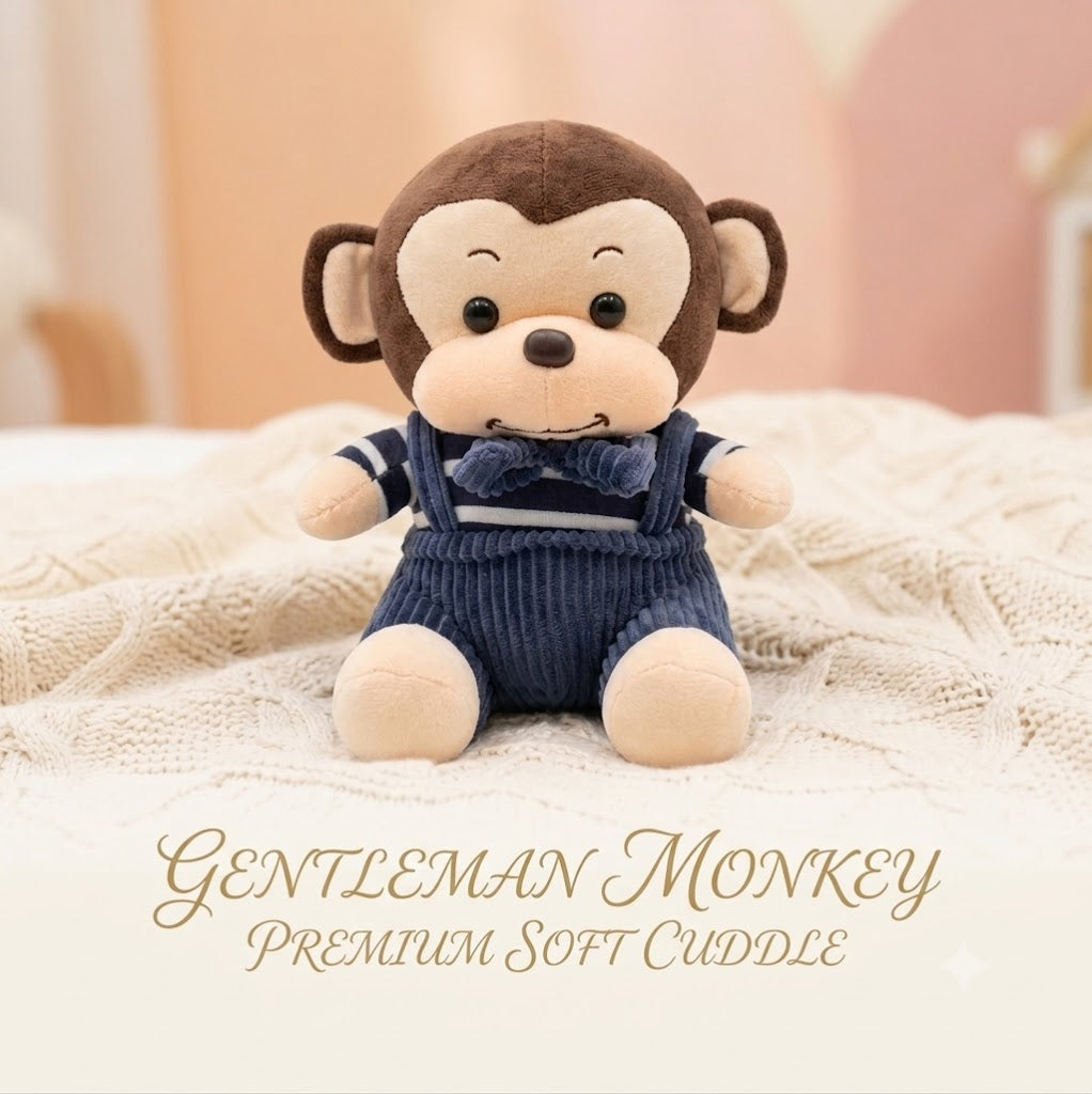 Monkey Plush Toy with Corduroy Overalls & Bowtie