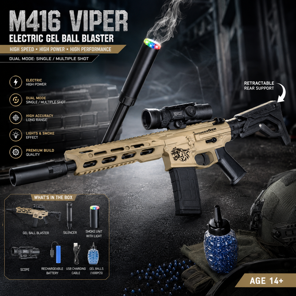 M416 Viper Electric Gel Ball Blaster Gun with Smoke, Lights & Scope