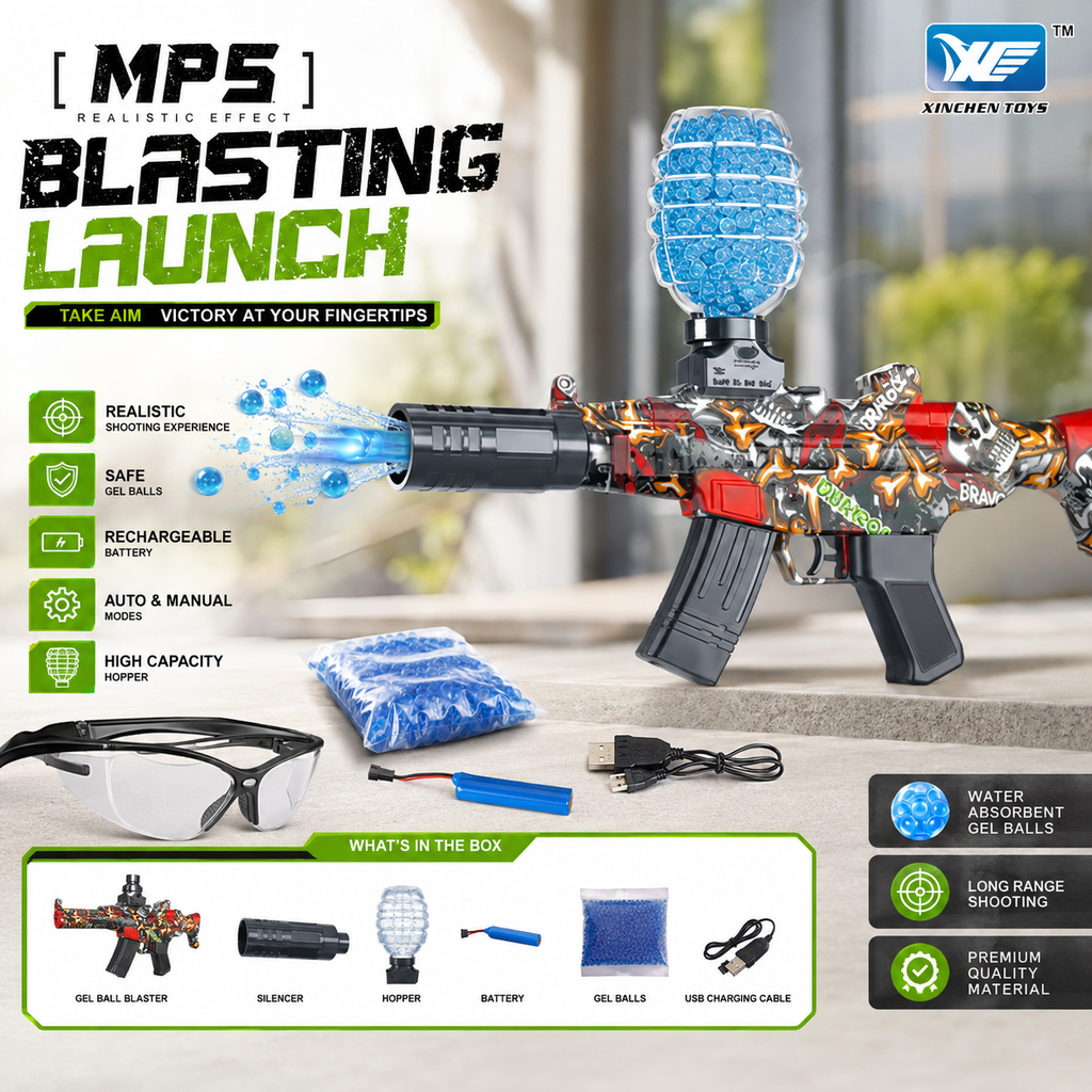 MP5 Gel Ball Blaster Gun with Rechargeable Battery & Accessories