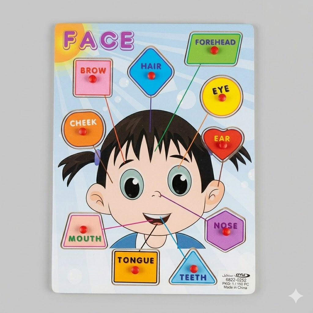 Wooden Body Parts Knob Puzzle Board for Kids