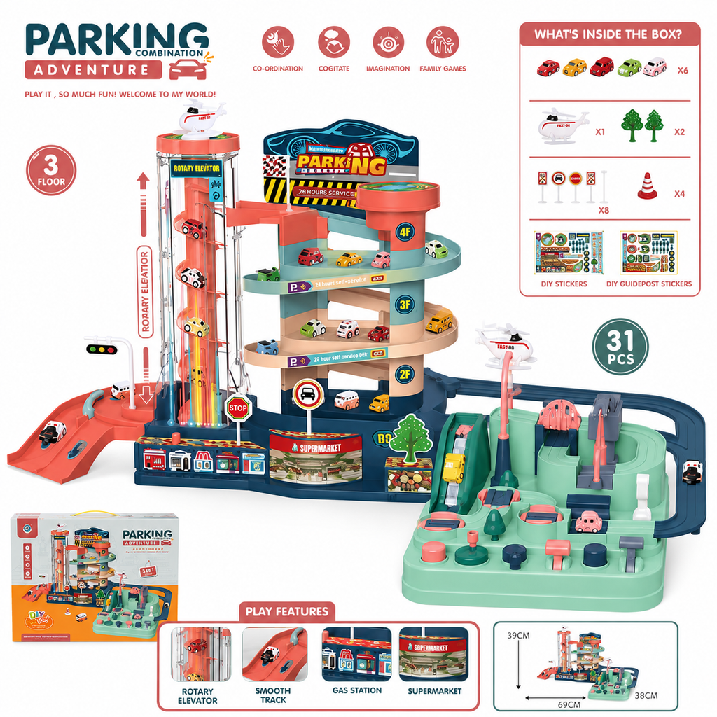 3-Floor Parking Adventure Playset – For Kids