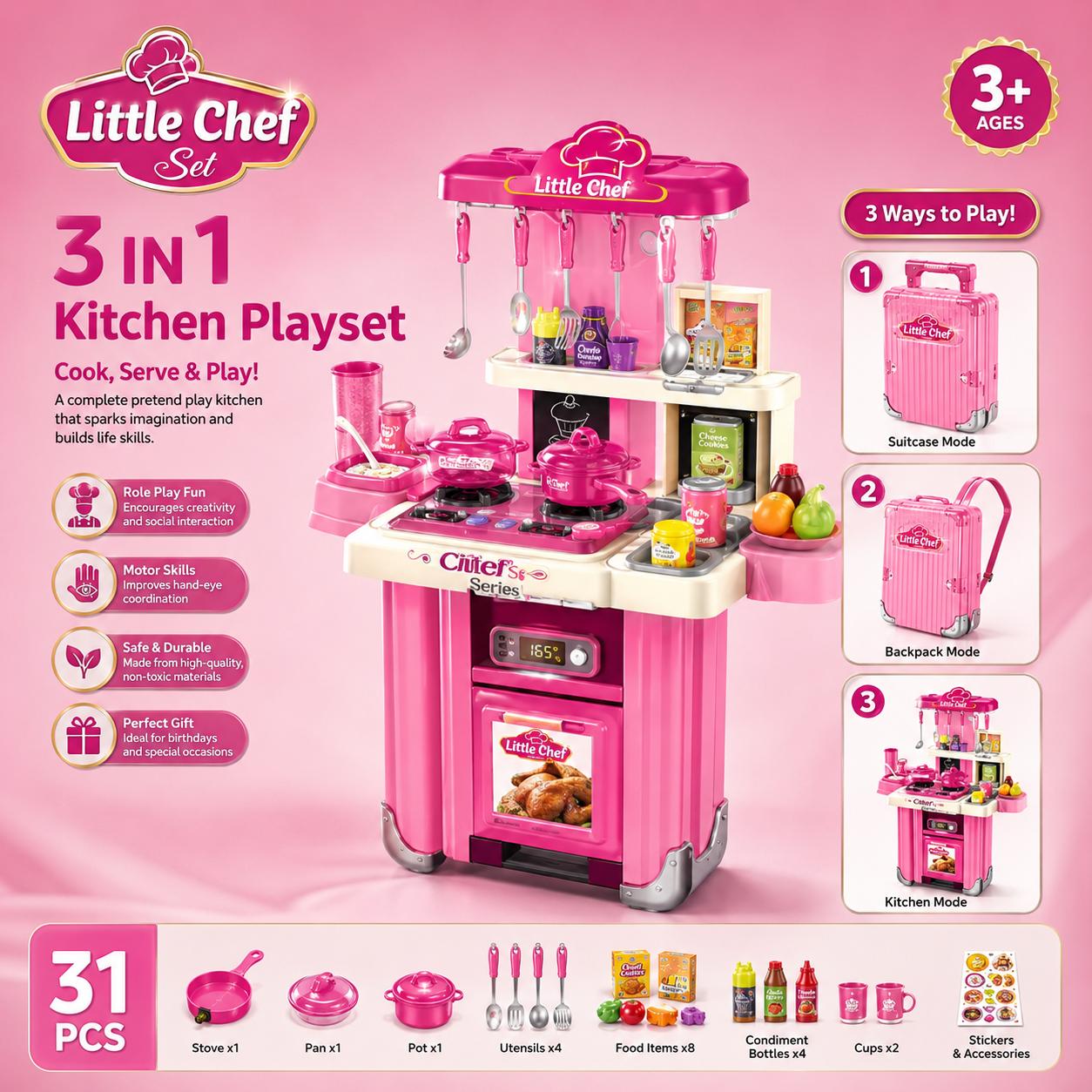 3-in-1 Pretend Playset – For Kids