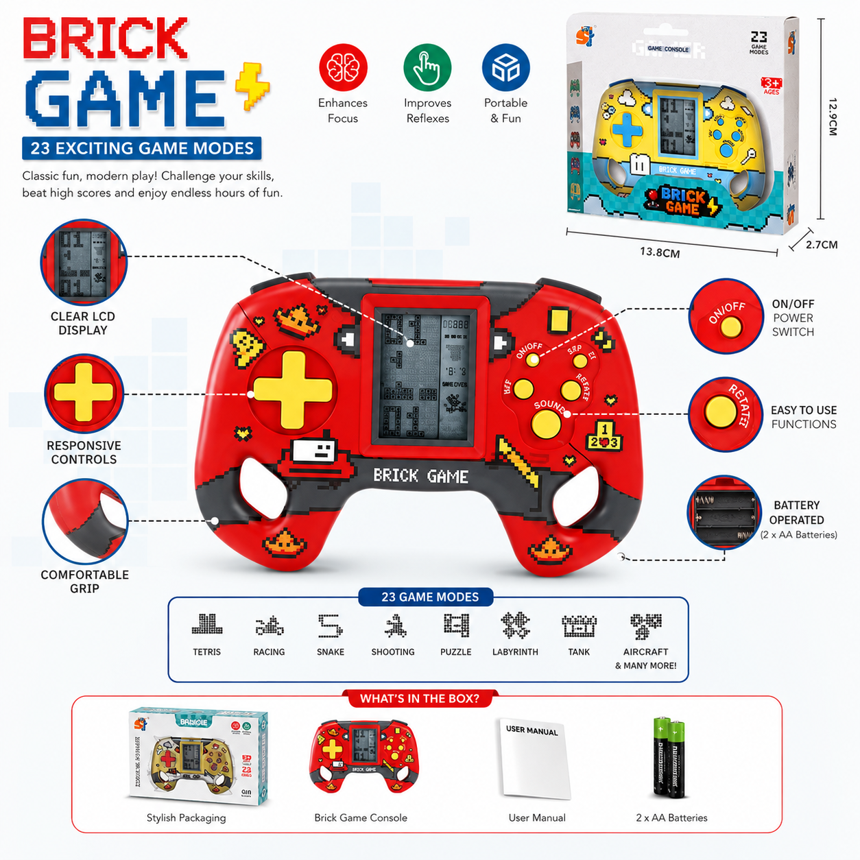Brick Game Handheld Retro Gaming Console – 23 Game Modes