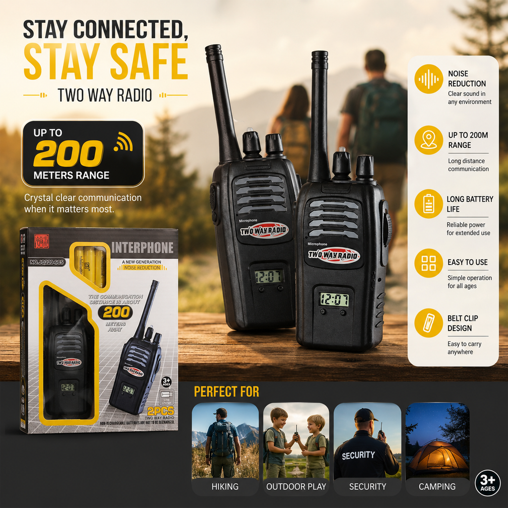 Kids Walkie Talkie Set – 200M Long Range Two Way Radio - 2pcs