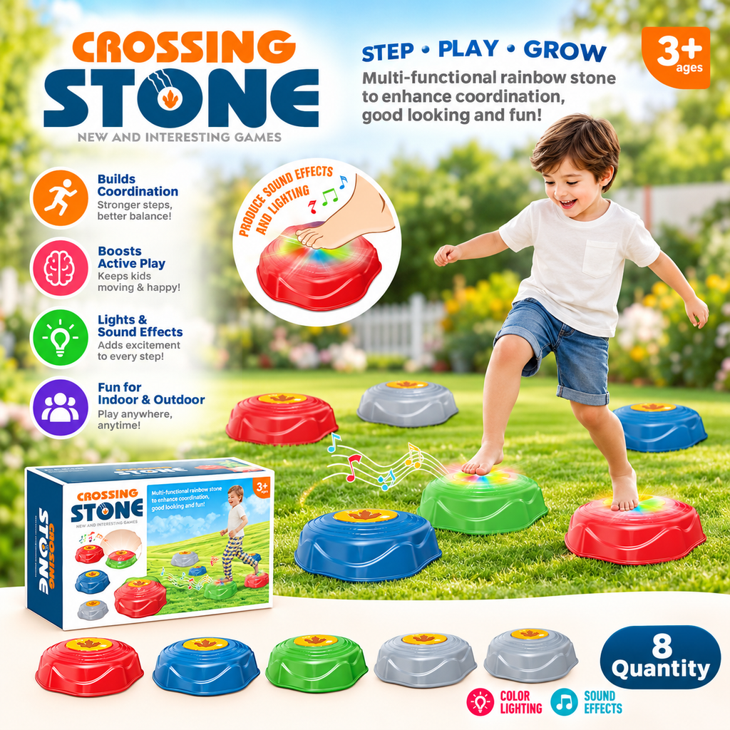 8-Piece Musical Crossing Stone Balance Set for Kids - Light & Sound Stepping Stones