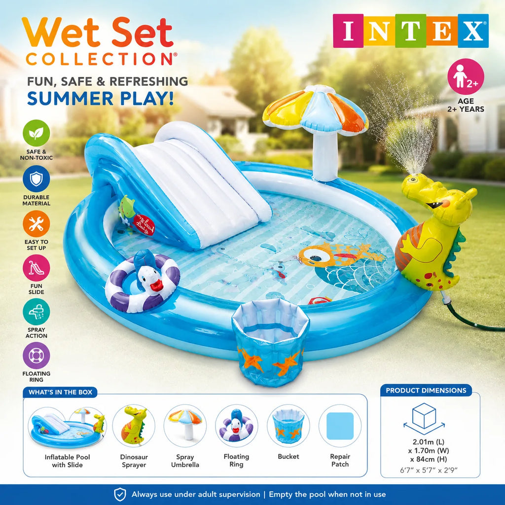 INTEX Dino Ride inflatable play center with slide and dinosaur sprayer