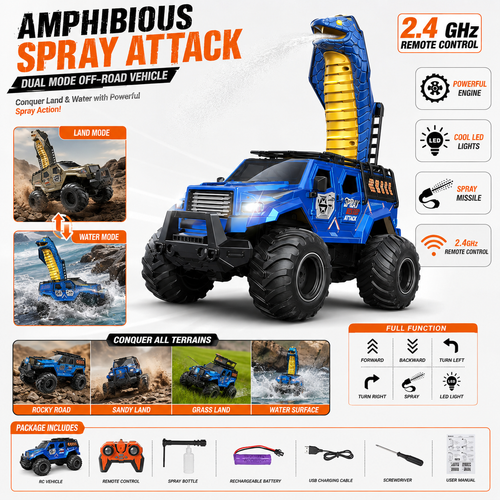 2.4GHz Amphibious RC Cobra Spray Monster Truck with Gesture Control - image 2