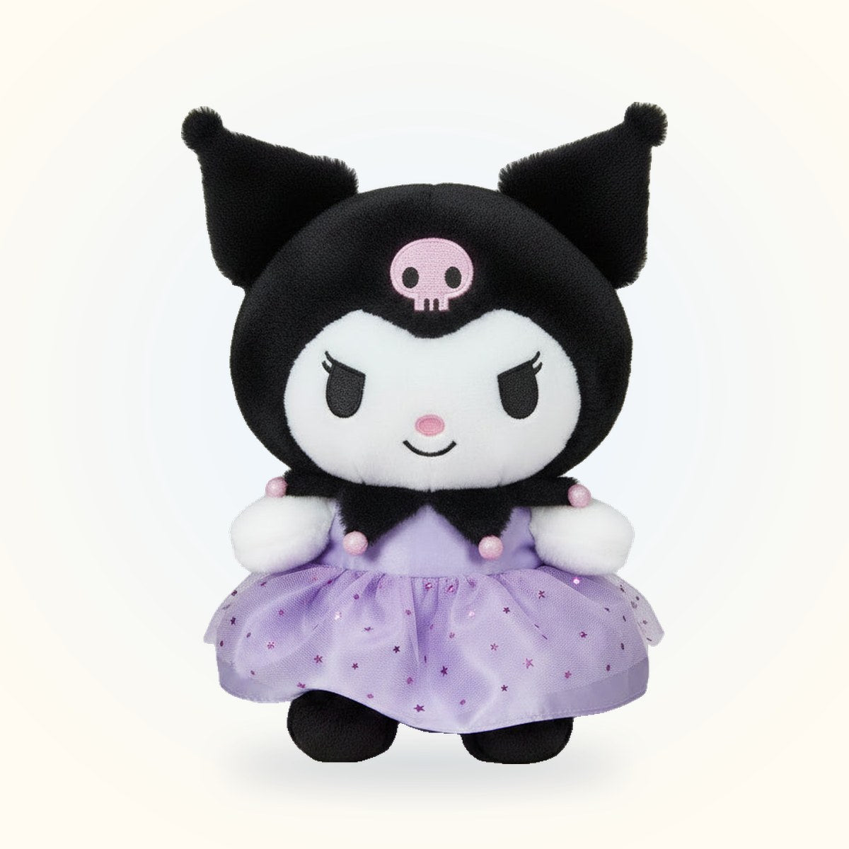 Sanrio Kuromi Plush Toy in Purple Ruffled Dress – Soft Kawaii Stuffed Toy