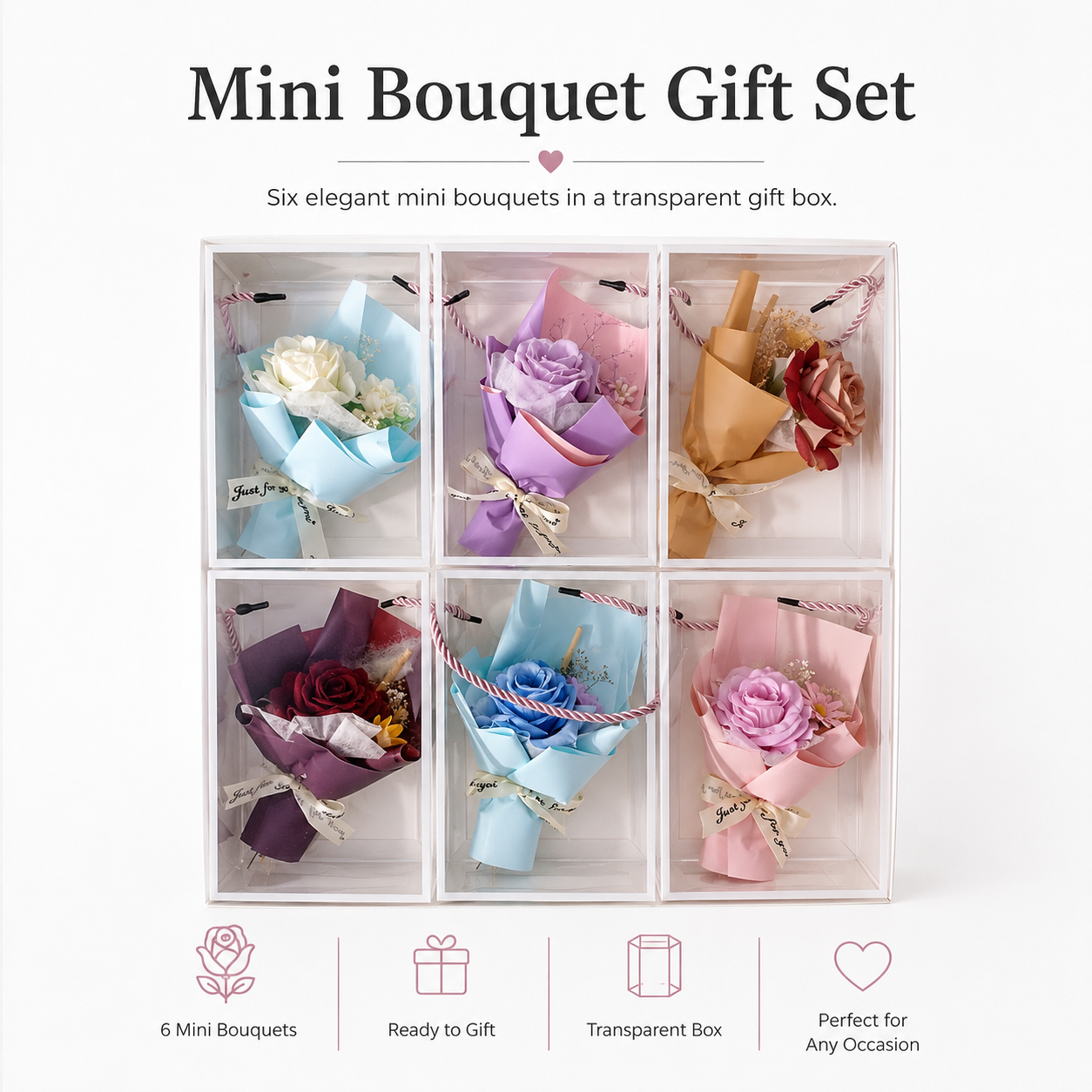 Mini Bouquet Gift set - Transparent Gift Box 19Cm