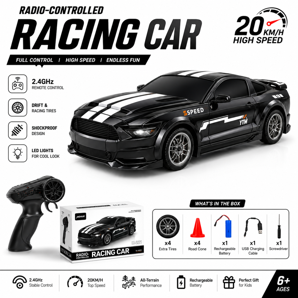 2.4GHz High-Speed RC Racing Car – 20KM/H Drift & LED Remote Control