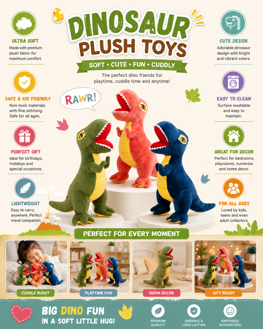 Adorable Dinosaur Soft Plush Toy