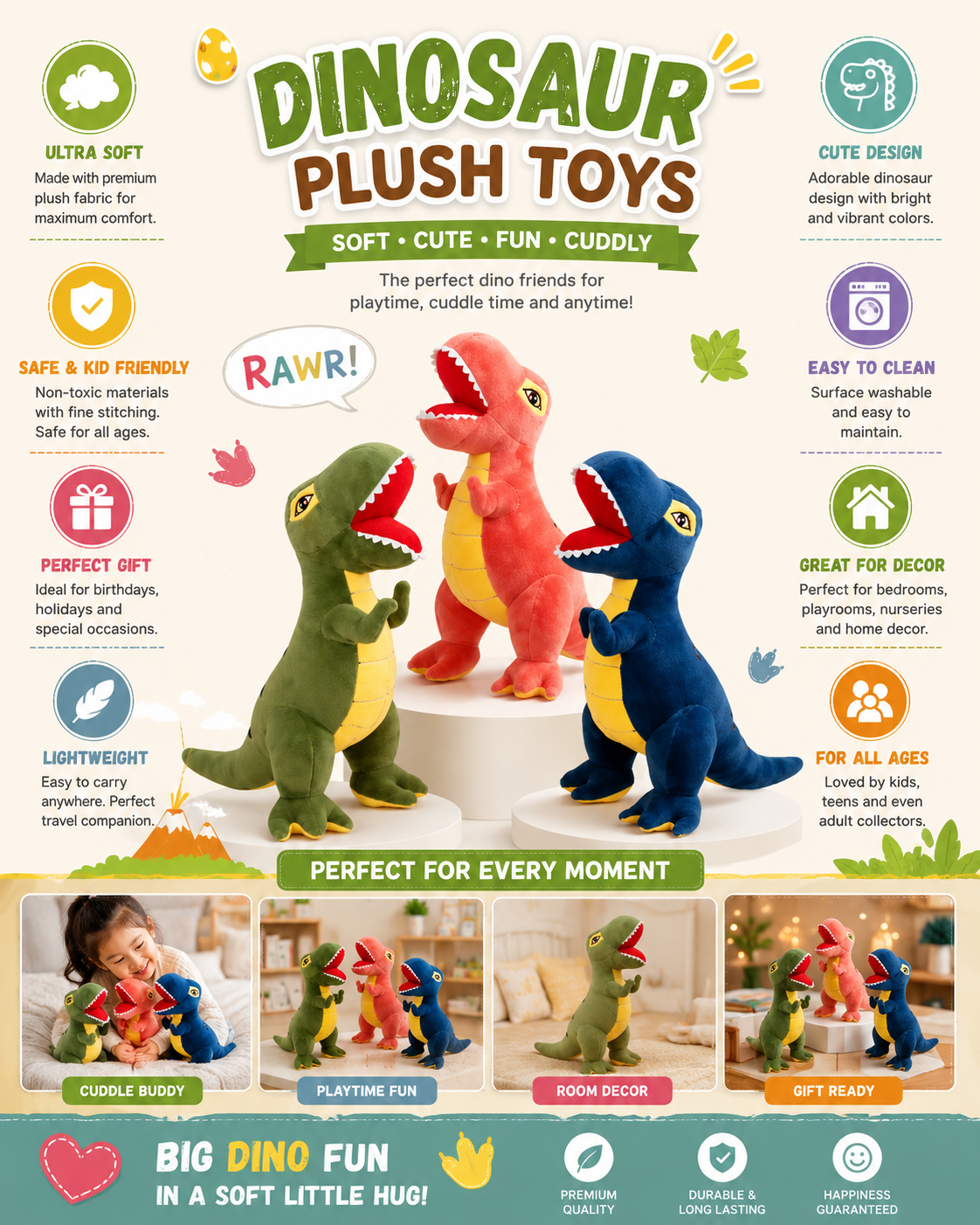 Adorable Dinosaur Soft Plush Toy