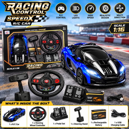 1:16 Racing Control SpeedX RC Car with Steering Wheel & Pedals – Rechargeable Remote Control