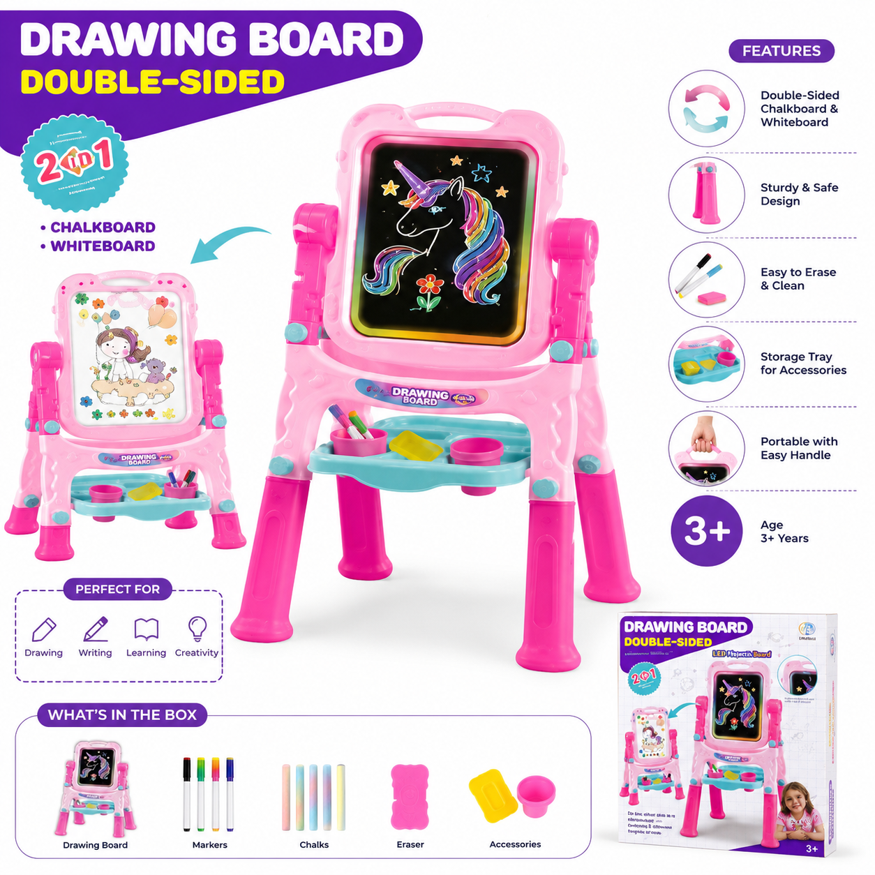 Drawing Board Double-Sided for Kids (2-in-1)
