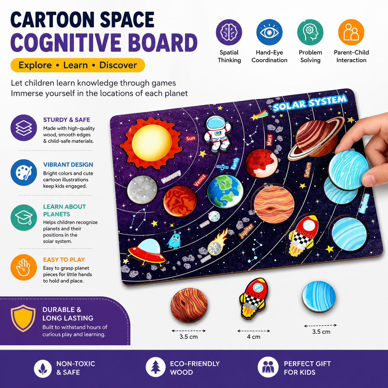 Solar System Wooden Peg Puzzle for Kids