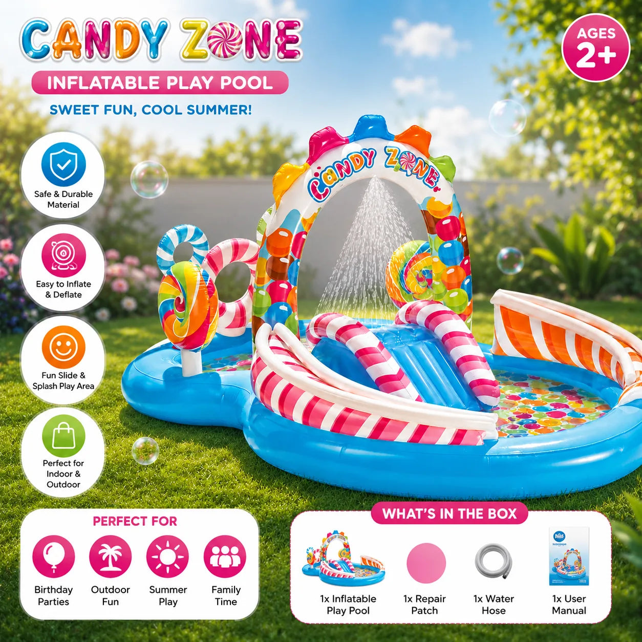 INTEX Inflatable Candy Zone Water Play Center with Slide & Ball Games - 294 cm x 190 cm x 129 cm