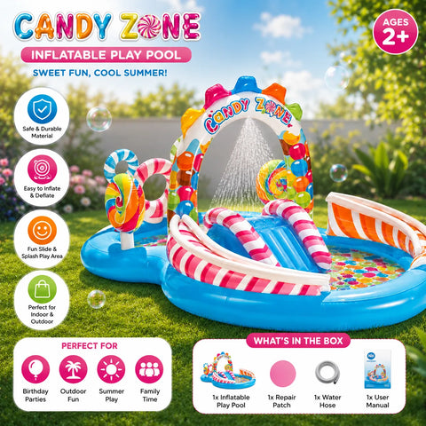 INTEX Inflatable Candy Zone Water Play Center with Slide & Ball Games - 294 cm x 190 cm x 129 cm