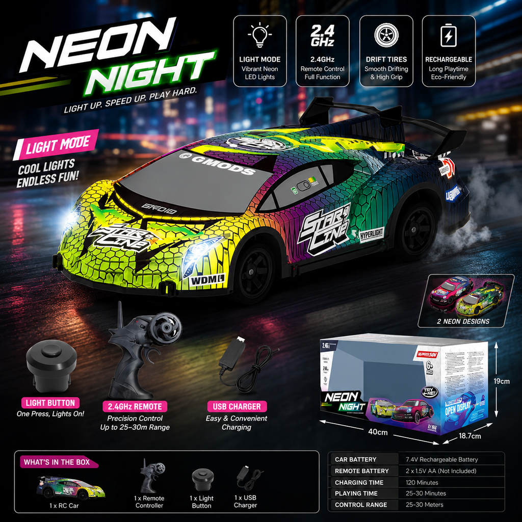 Neon Night 2.4GHz RC Drift Car with LED Lights