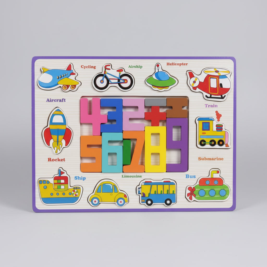 2-in-1 Number & Vocabulary Wooden Puzzle Board