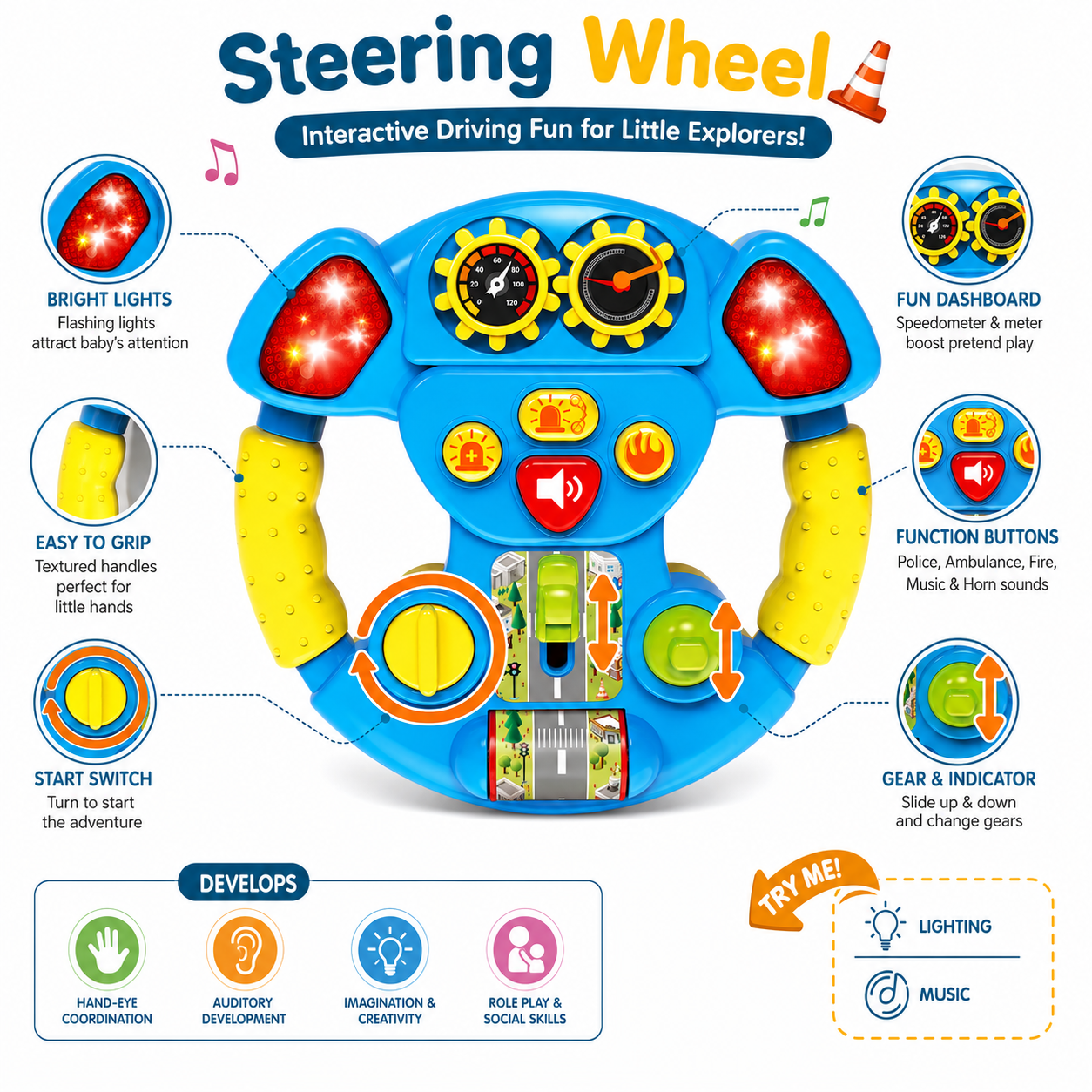 Steering Wheel Toy for Kids – Interactive Learning