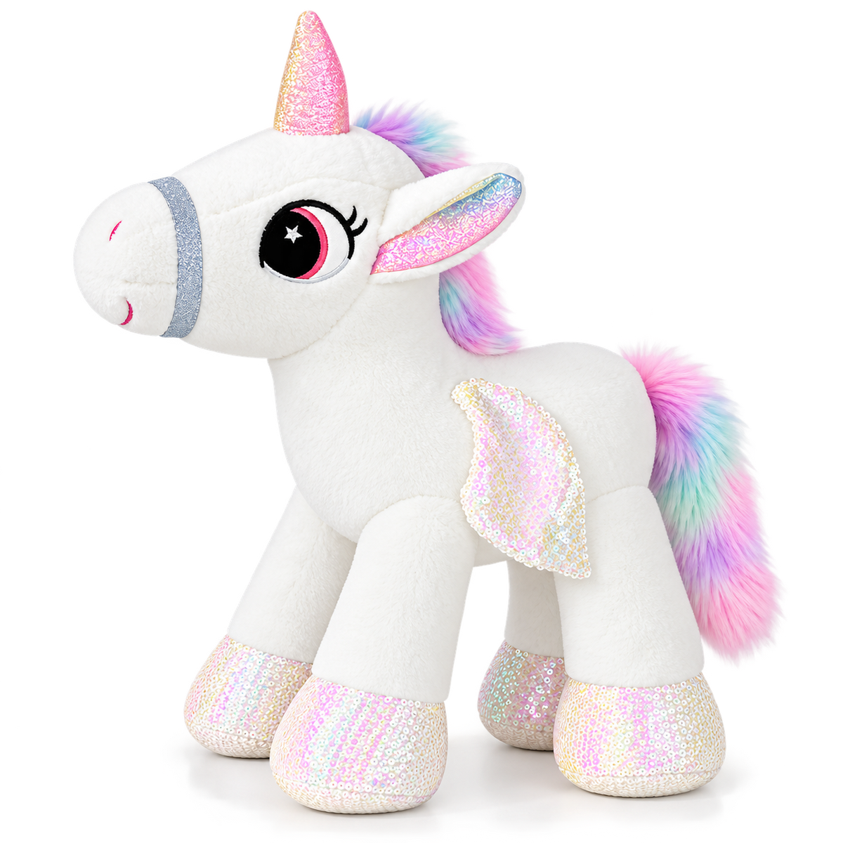 Rainbow Unicorn Plush – Glitter Wings & Horn