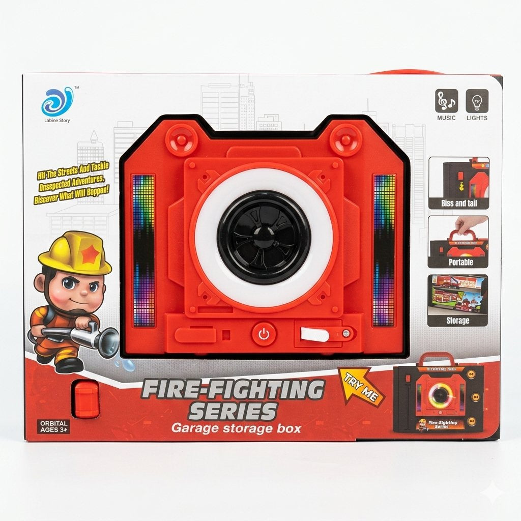 Fire-Fighting Series Portable Music & Light Garage Storage Toy for Kids