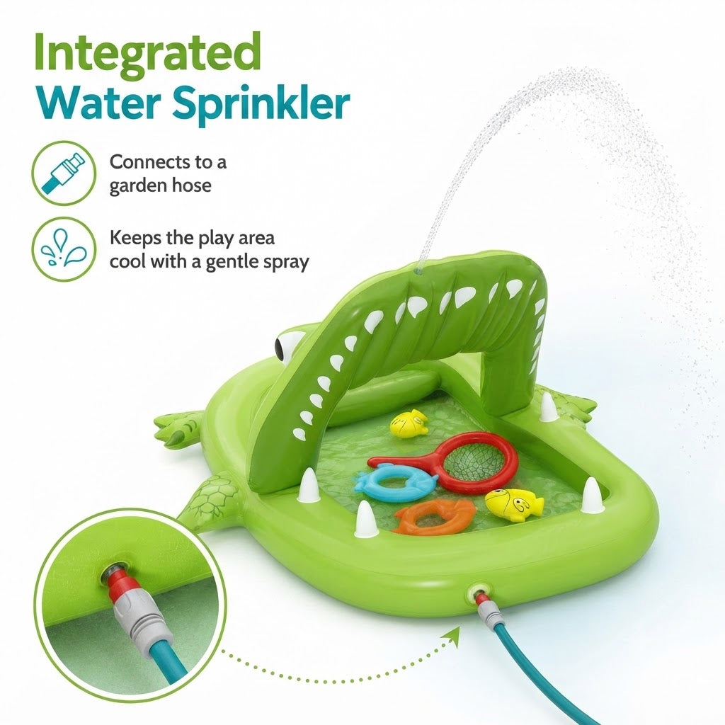 Inflatable Crocodile Water Play Center with Slide & Sprinkler 7'8" x 64" x 34"/2.34m x 1.63m x 87cm Later Gator Play Center