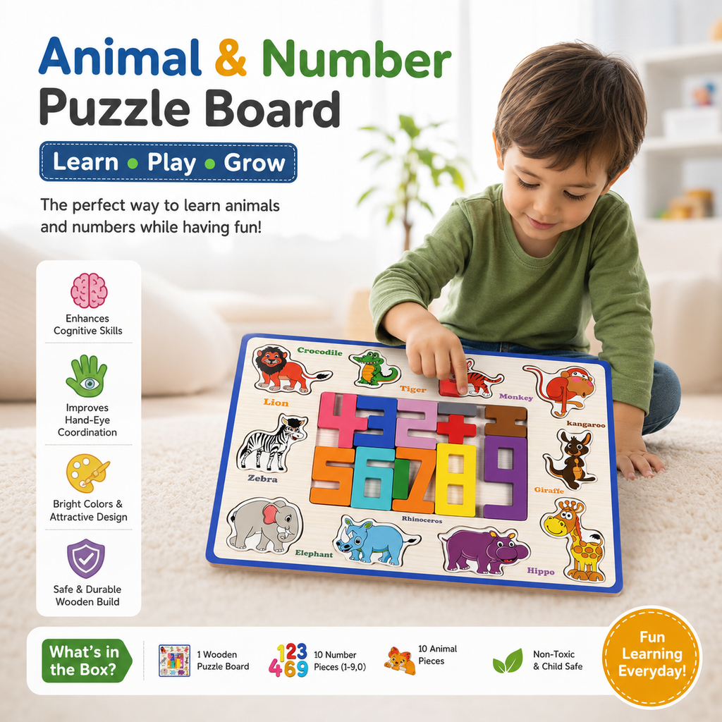 Fruit & Number Wooden Puzzle Board
