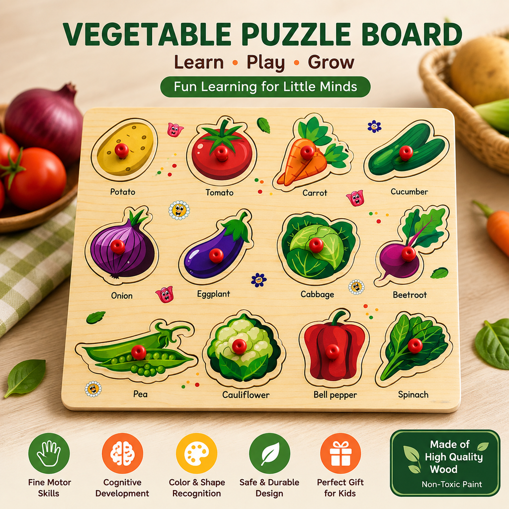 Wooden Animals, Transport & Vegetables Sorting Knob Board (Copy)