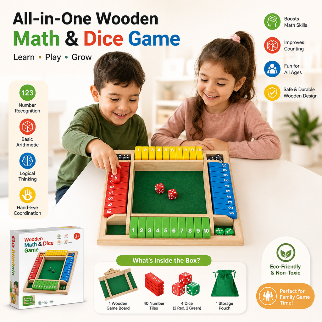 Wooden Shut The Box Board Game – 4 Players with Dice (Copy)