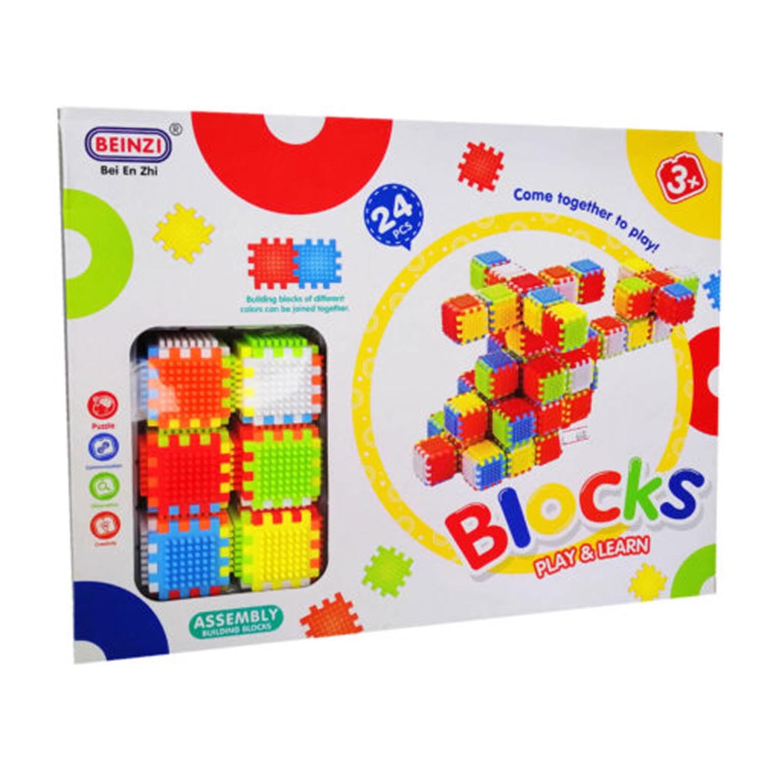 BEINZI Interlocking Building Blocks – 24-Piece Creative Play & Learn Set