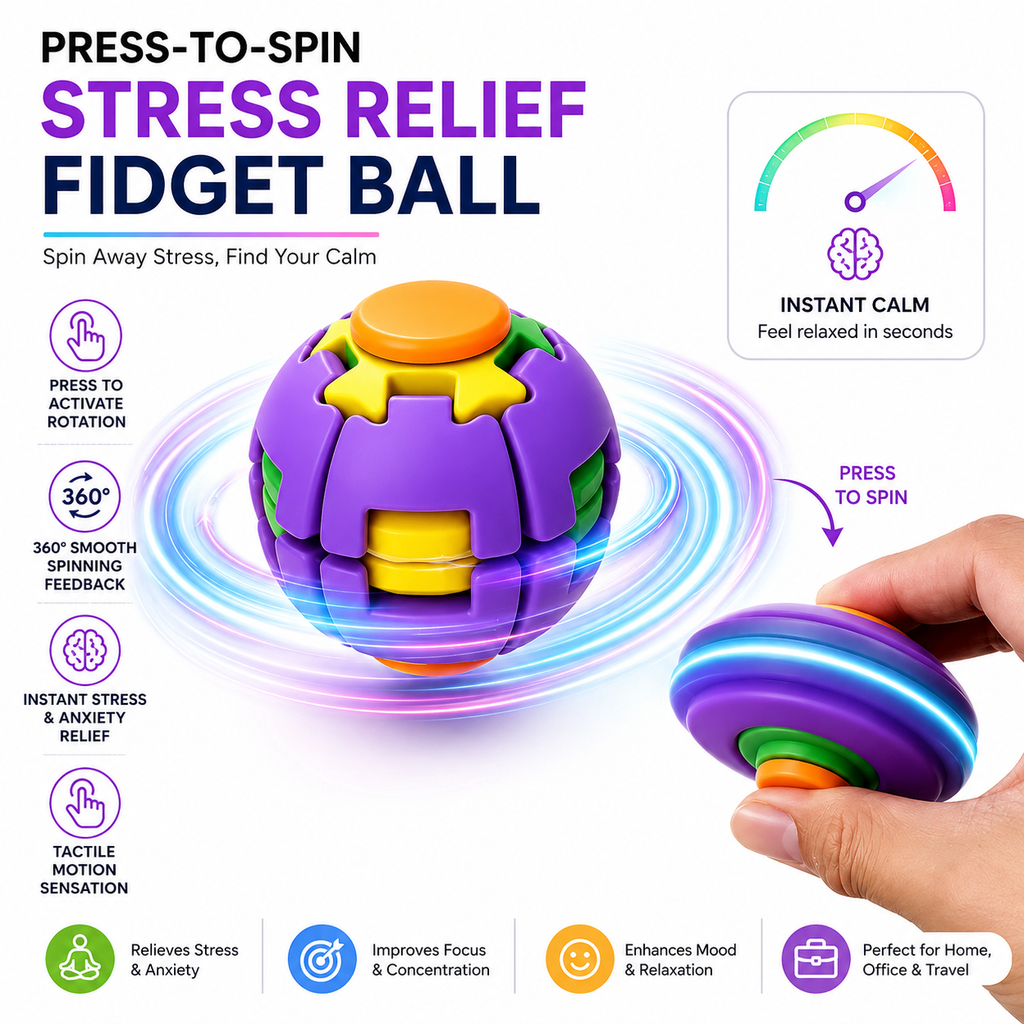 Stress Relief Ball Press-to-Spin Fidget - Assorted Colors