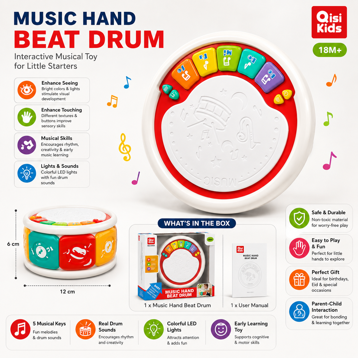 Qisi Kids Music Hand Beat Drum – Interactive Educational Musical Toy