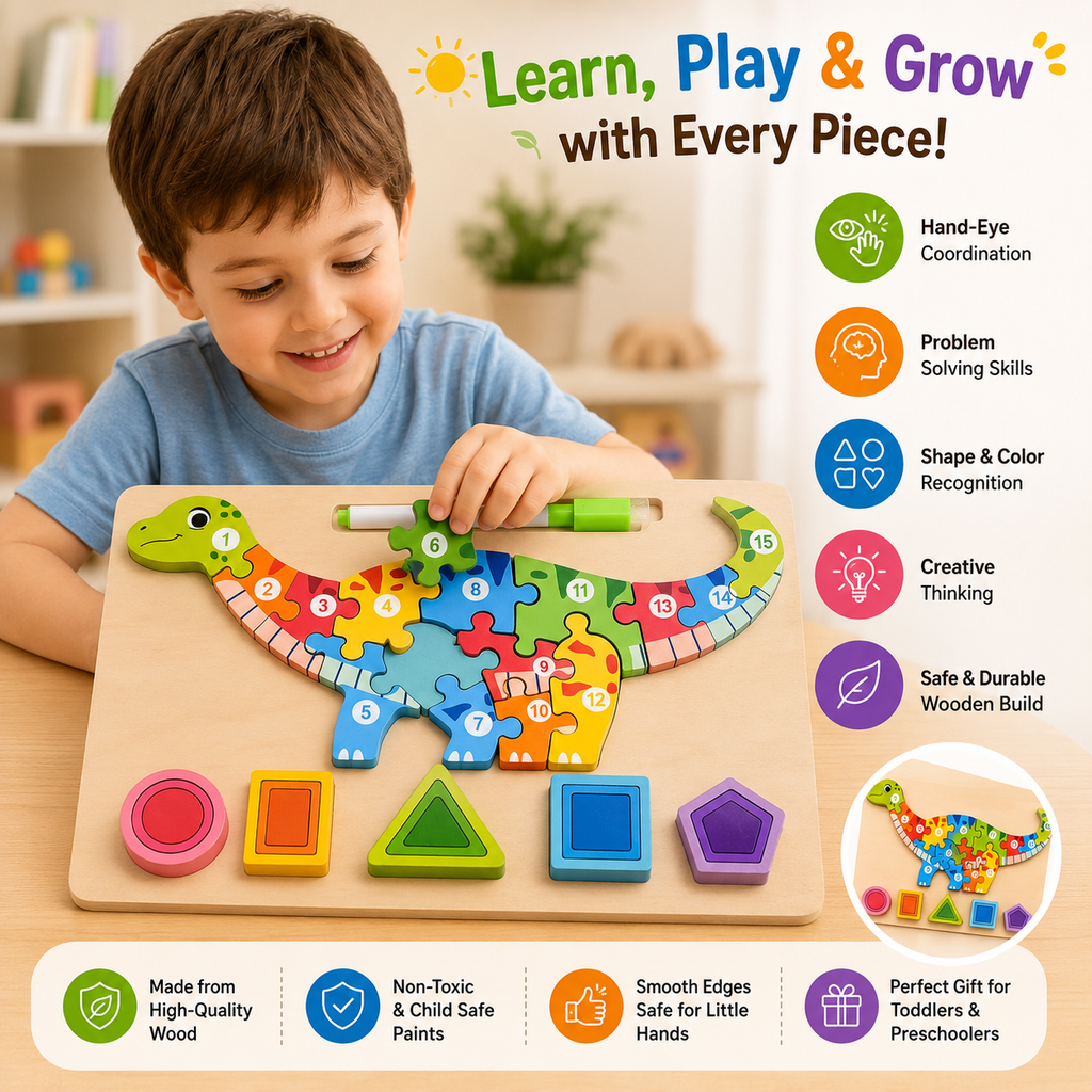 3 in 1 Wooden Multifunction Jigsaw Puzzle & Drawing Board