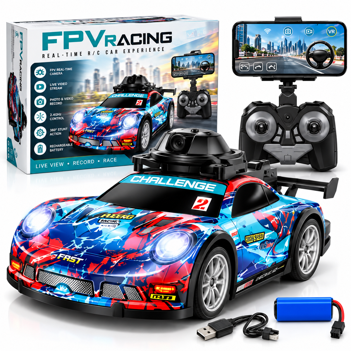 FPV Racing RC Car with WiFi Camera – Real-Time Video Remote Control Toy