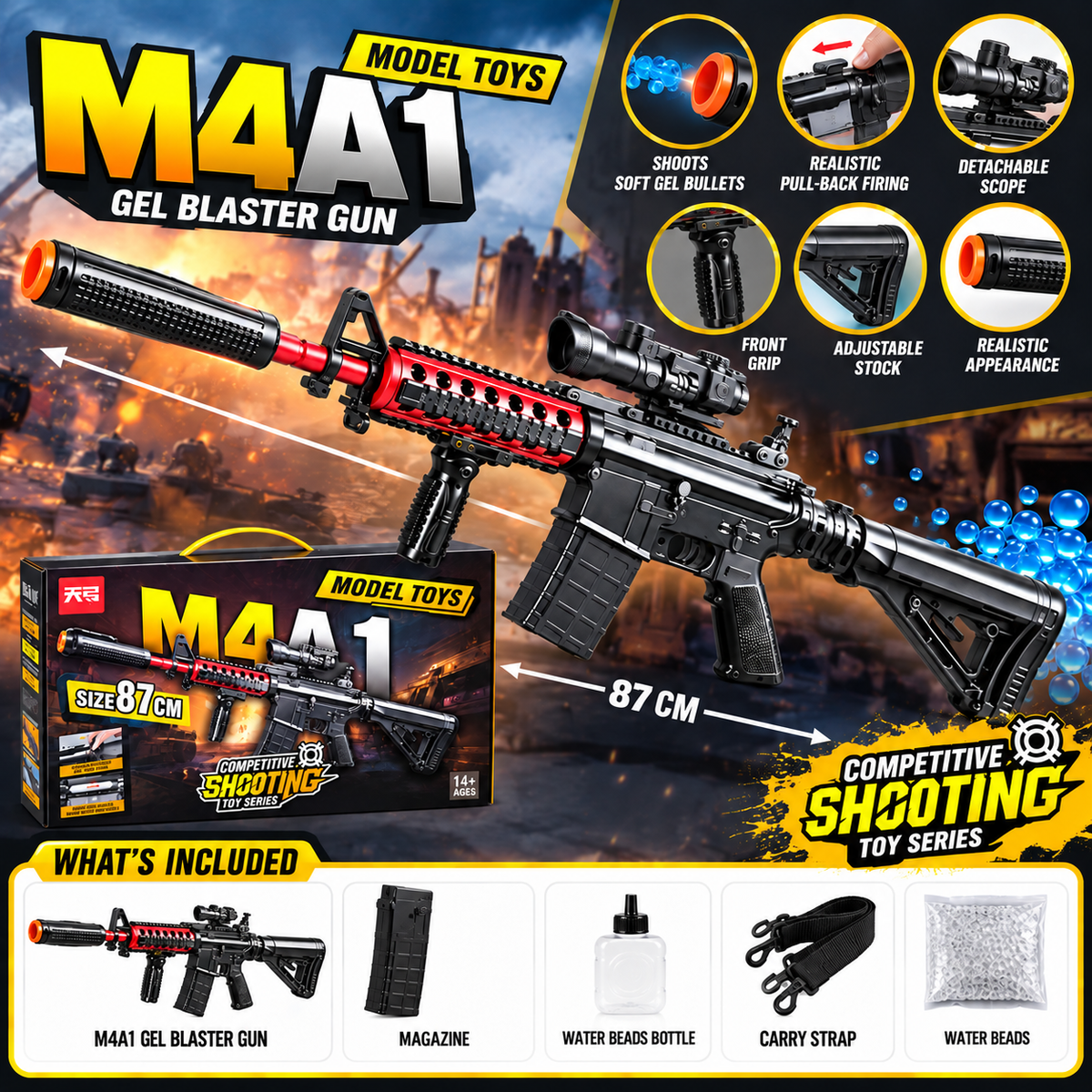 M4A1 Toy Rifle Set 87CM with Scope & Gel Blaster