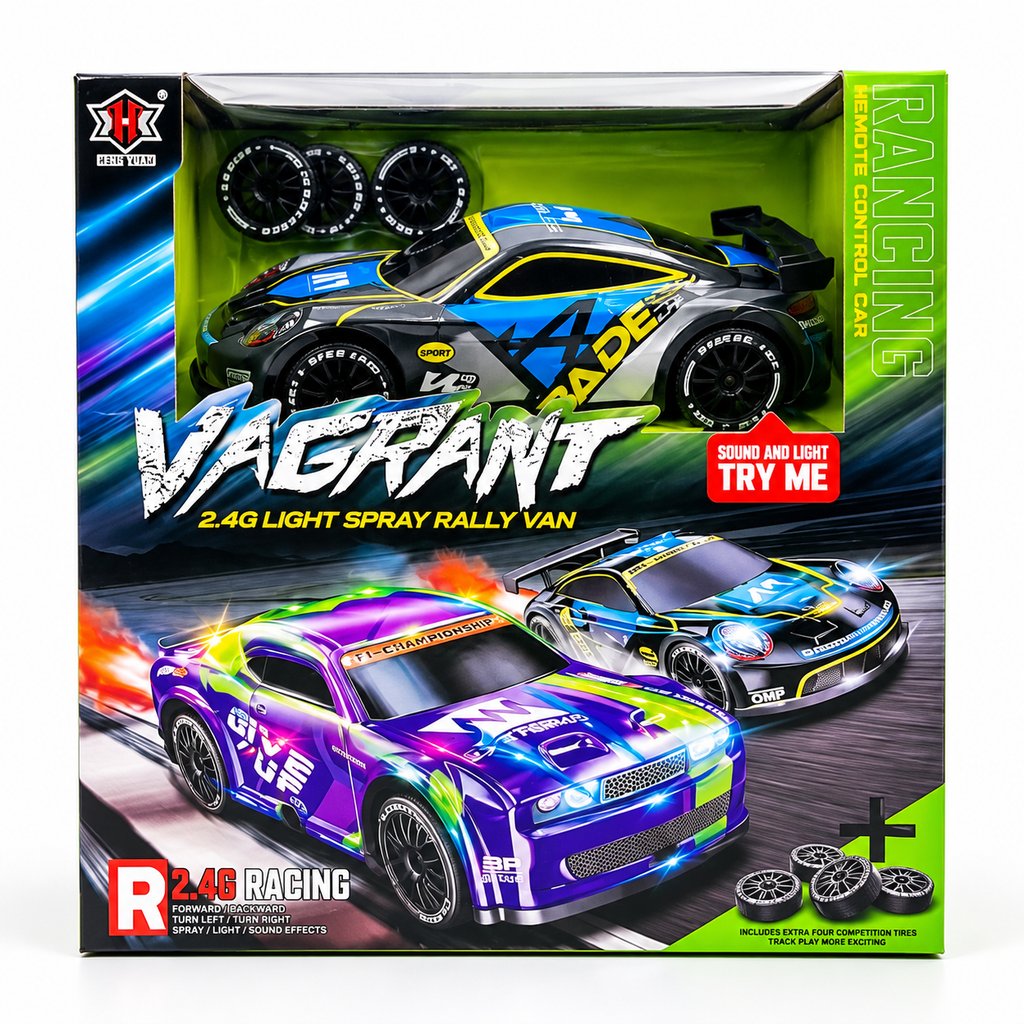 Vagrant 2.4G RC Racing Car with LED Lights, Spray & Sound Effects