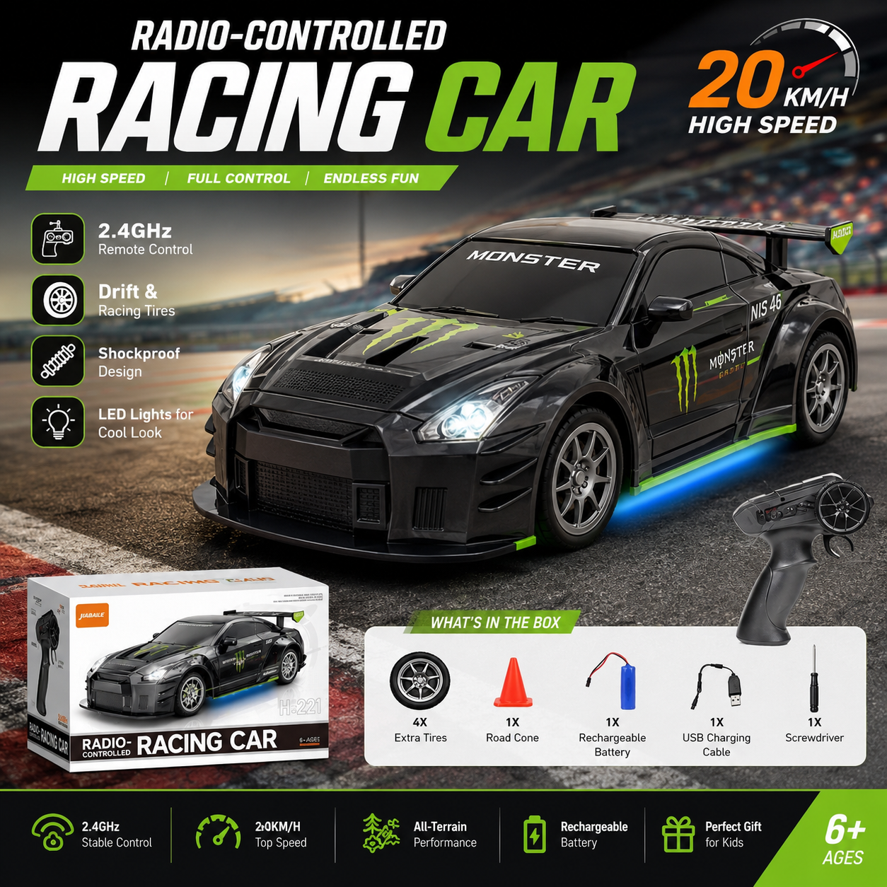 2.4GHz RC Racing Car – 20KM/H High-Speed Remote Control Toy Car