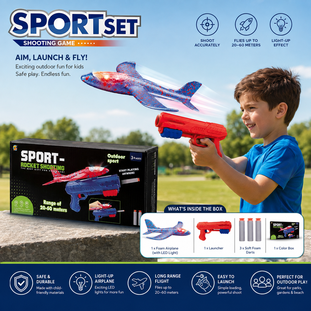 Sport Set Rocket Shooting Game with LED Foam Airplane Launcher