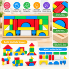 Montessori Wooden Building Blocks Set – Colorful Educational Shape Puzzle