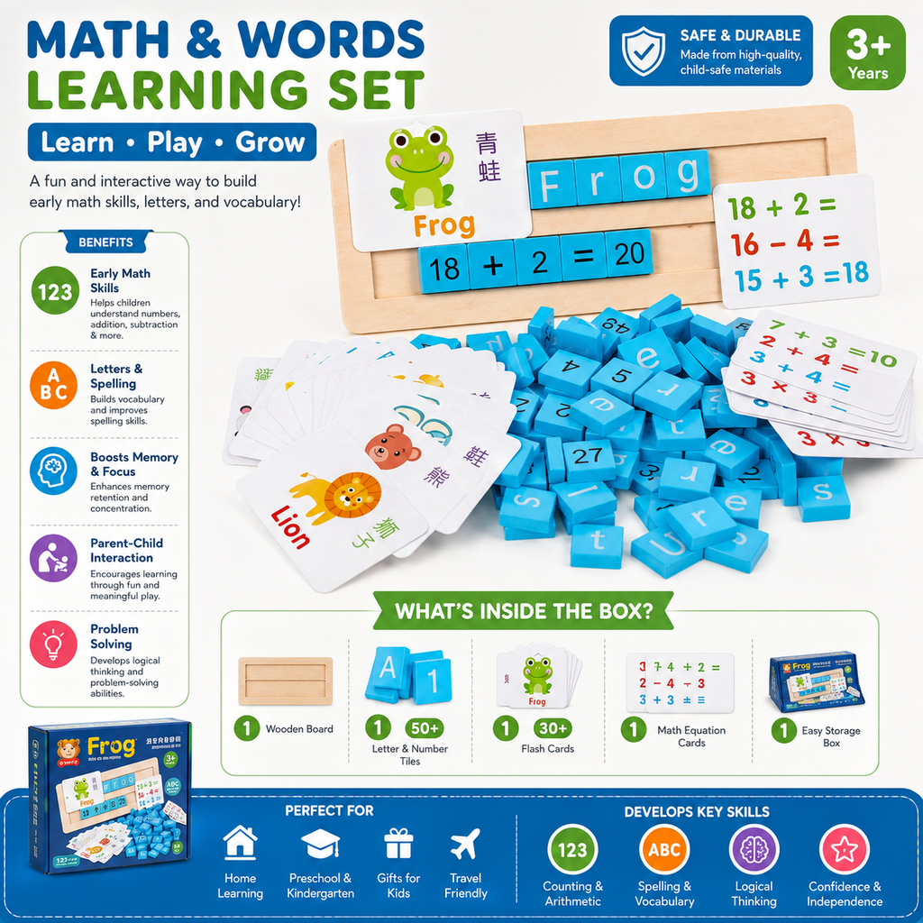 Alphabet & Math Learning Board – Montessori Educational Toy for Kids