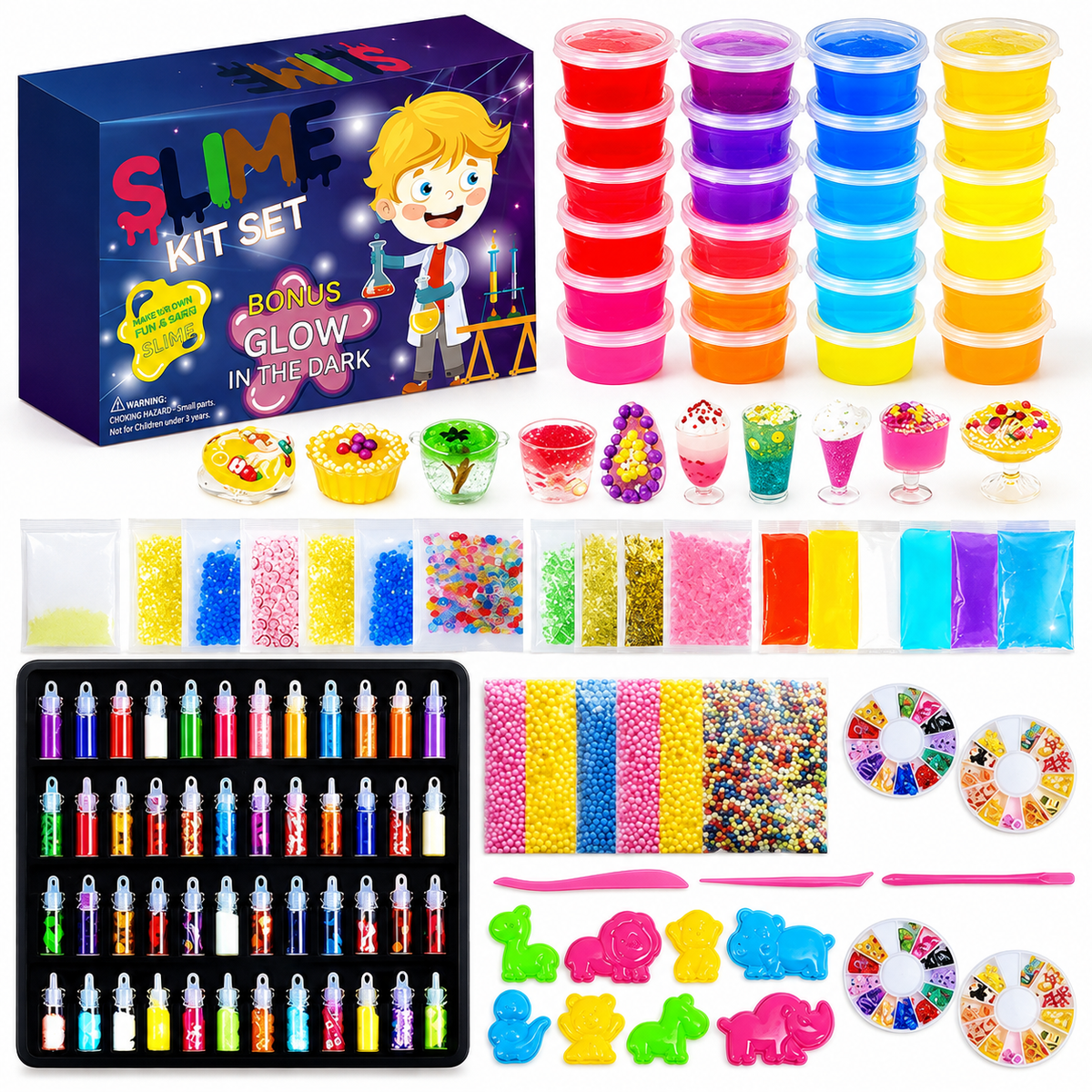 DIY Slime Kit Set – 32 Colors, Foam Beads