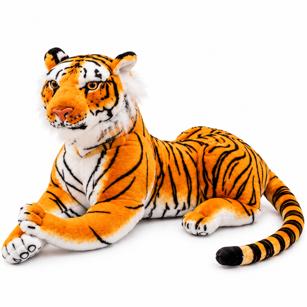 Realistic Tiger Plush – White & Orange, 40–70cm