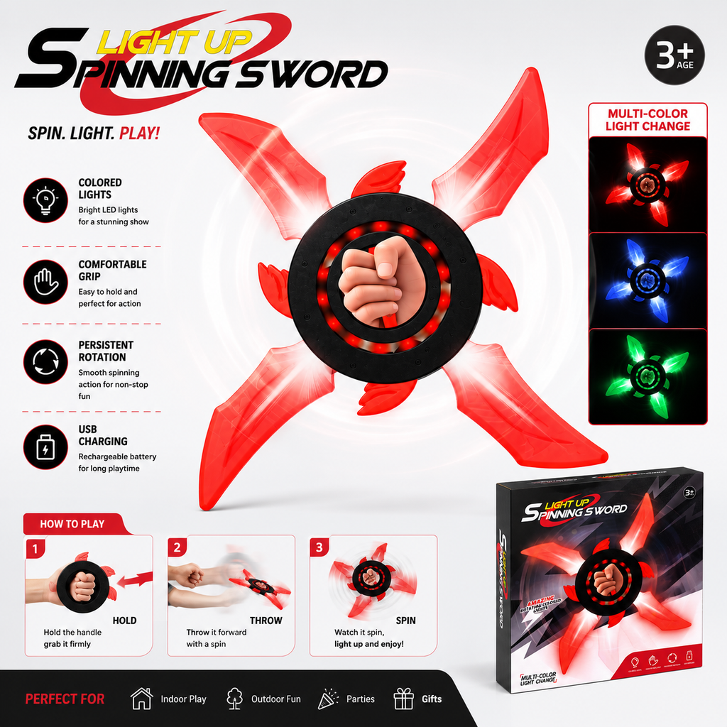 Light Up Spinning Sword – LED Rotating Toy for Kids