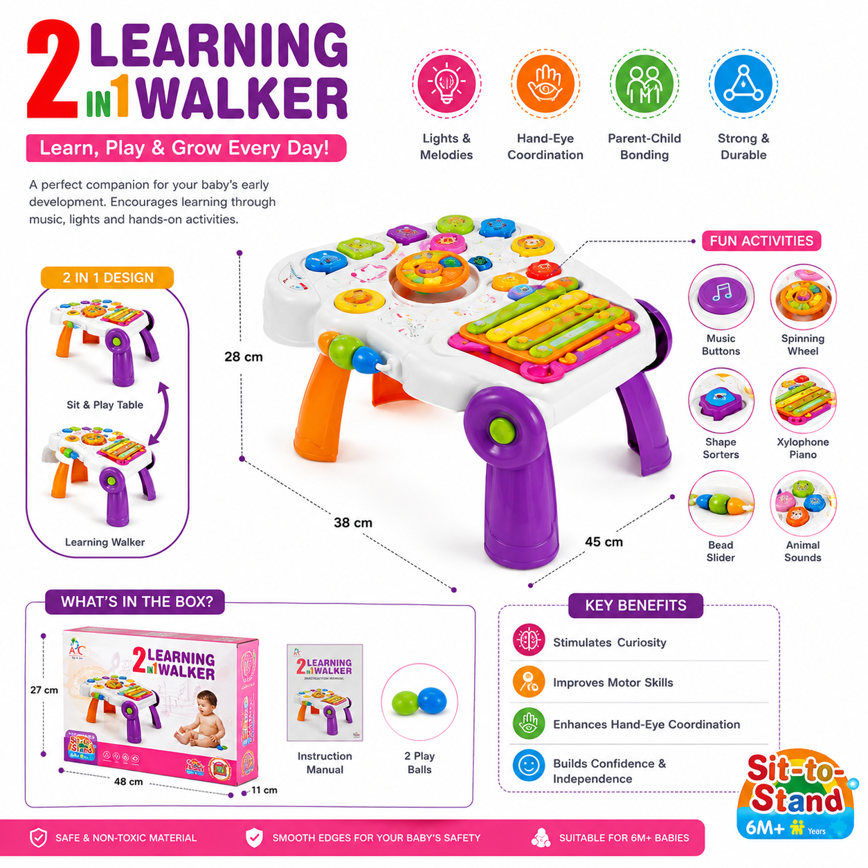 2-in-1 Learning Walker & Activity Table