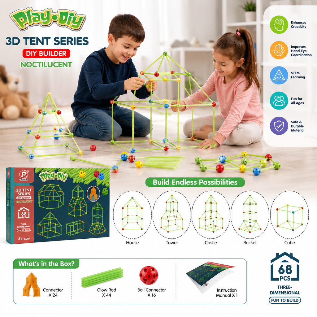 Play-Diy 3D Tent Series DIY Builder  – 68 PCS Glow Construction