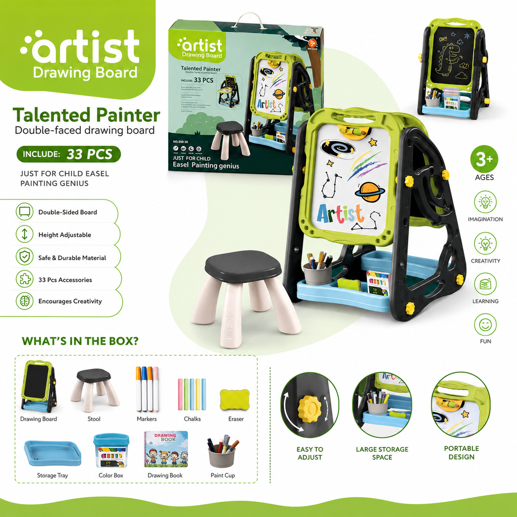Artist Drawing Board – Talented Painter Double-Sided Easel (33 PCS)