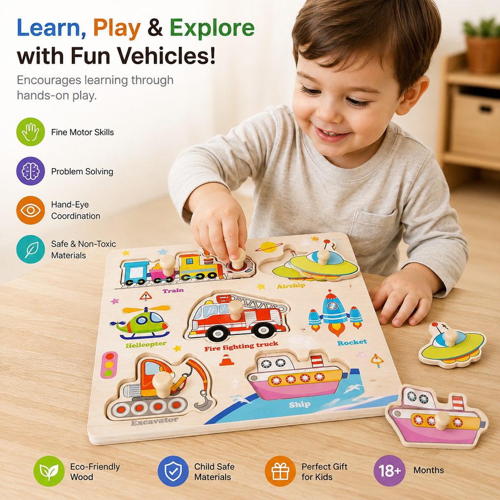 Wooden Shape Sorting Knob Board